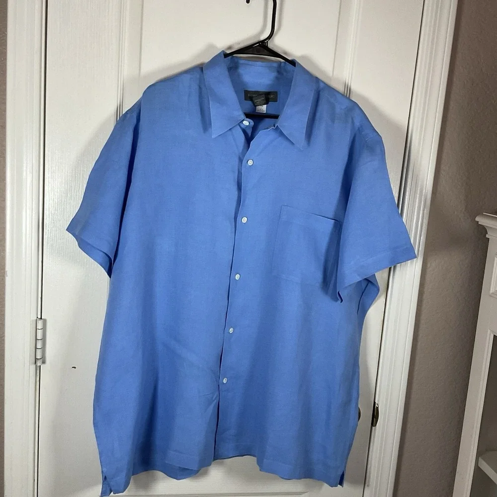 Banana Republic Men's XL Linen Shirt Sky Blue Short Sleeve Button Up Soft